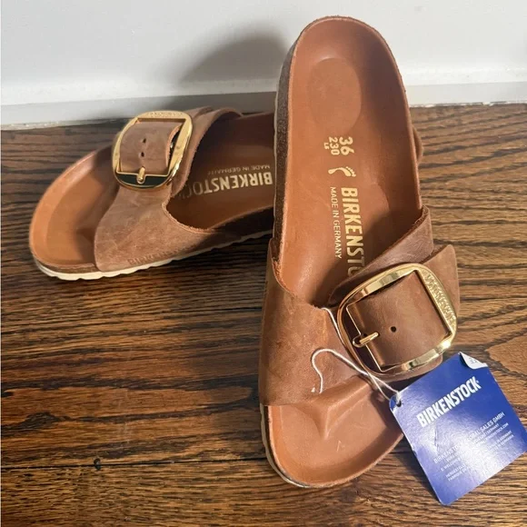 $155 Birkenstock Brown Sandals with Gold Buckle Madrid Sz 36 - Picture 7 of 7